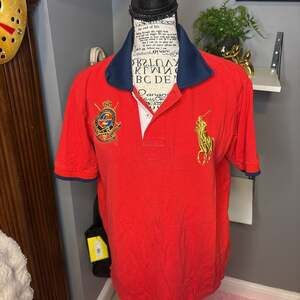 Vtg Ralph Lauren Big Pony Polo Men's M Rugby Shirt Country Riders Jockey Club S